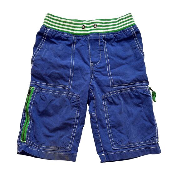 Mini Boden Blue Cargo Shorts with Green Stripe Waist - Size 5Y - Picture 1 of 5